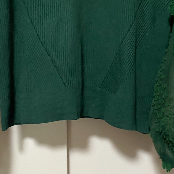 No Boundaries, forest green sweater w/green sheer decorated sleeves, size *L/XL - Picture 6 of 10